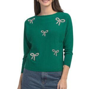 LIV Bow Embellished Dolman Pull Over Sweater
